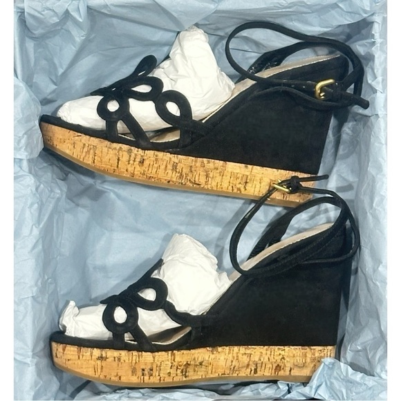 Prada Ankle Strap Wedge Platform Espadrille Sandals Cut Flower Detail Suede - Picture 15 of 15